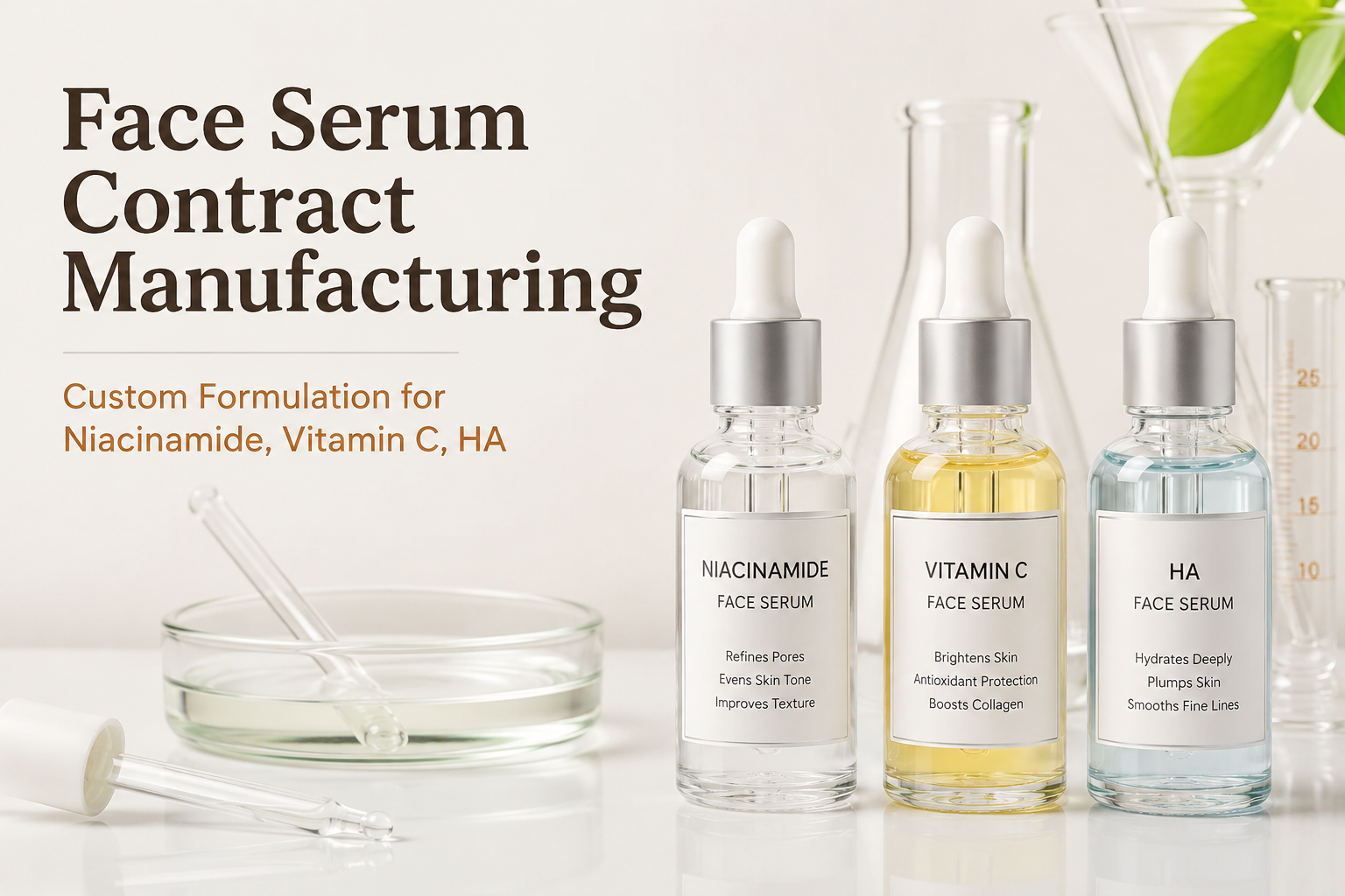 Face Serum Contract Manufacturing — Custom Formulation for Niacinamide, Vitamin C, HA